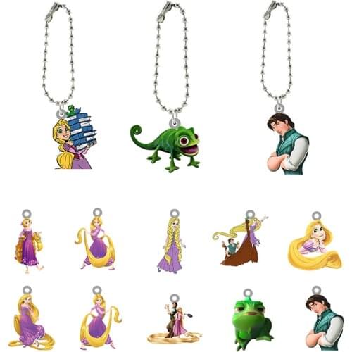 Disney Longhair Princess Fashion Jewelry Keychain Enchanting Keychain Animated Character Epoxy Acrylic Pendant Cartoon Keychain