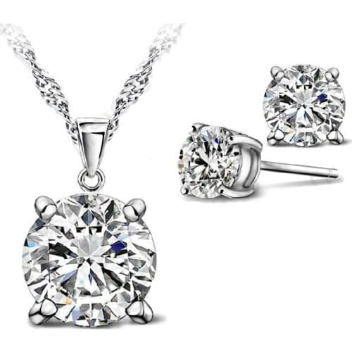 Wholesale Fashion Crystal Earrings Necklace Jewelry Sets Wedding Dress 925 Sterling Silver Stud Earring Pendant Necklace