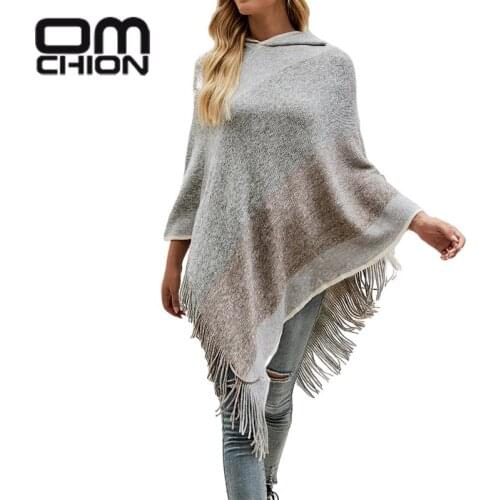 OMCHION Pull Femme 2021 Autumn Winter New Womens Wear Striped Hooded Cloak Korean Knitted Shawl Sweater Chic Oversized Clothing
