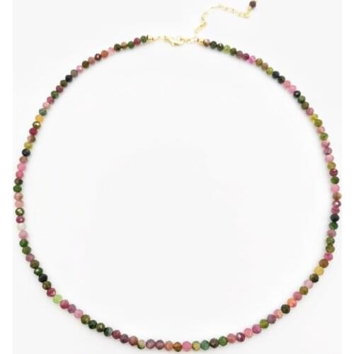 Faceted Tourmaline Necklace Rainbow Multicolor Gemstones Natural Stones Beaded 14K Gold Filled Collier Femme Women BOHO Necklace