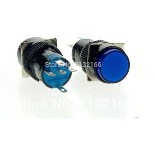 12VDC Pilot Light Lamp 16mm Hole Color Blue 1NO 1NC Contact 5 Pin SPST Maintained Latching Push Button Switch