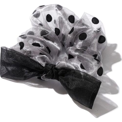 Hot New Arriving Elegant Pattern Lace Hair Scrunchies Polka Dots Mesh Hairbands With Bow Knot Brand Quality Hair Rope