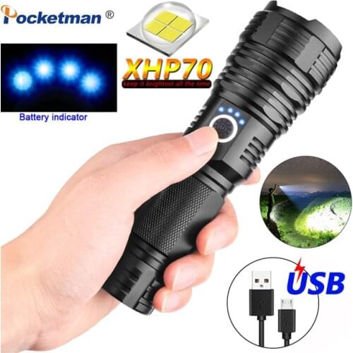 Most Powerful XHP70.2 LED Flashlight XHP50 Rechargeable USB Zoomable Torch XHP70 18650 26650 Hunting Lamp for Camping