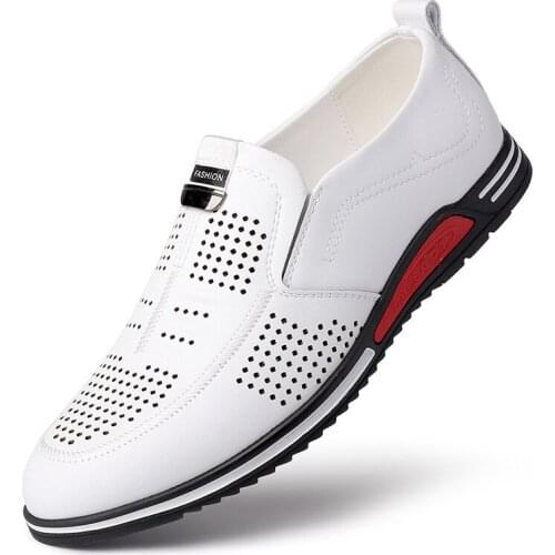 Men Sandals Summer Shoes Leather Fashion Breathble Hollow Out Shallow Loafers Flat Non-Slip Casual Outdoor Driving Comfortable