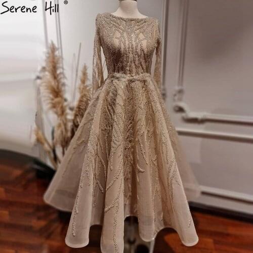 Serene Hill Muslim Nude Luxury Evening Dresses Gowns 2021 A-Line Ankle-Length For Women Party LA71260
