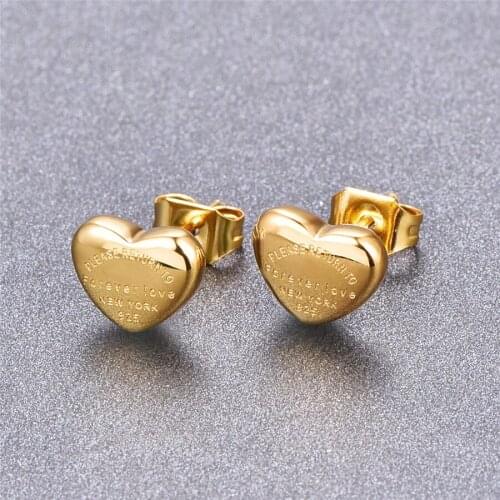 High Quality Titanium Steel FOREVER LOVE Heart Stud Earrings , Fashion Women Rose gold Color Stud Earrings ,wholesales price