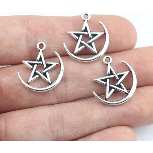 Newest 20Pcs 18*19mm Antique Silver Plated Moon/Stars Charms Fashion Necklace Earrings Pendant For Women Jewelry Making Findings