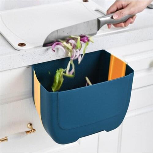 Folding Trash Can Wall-Mounted Cabinet Door Garbage Bin Car Waste Storage Dustbin Toilet Kitchen Garbage Bag Storage Box
