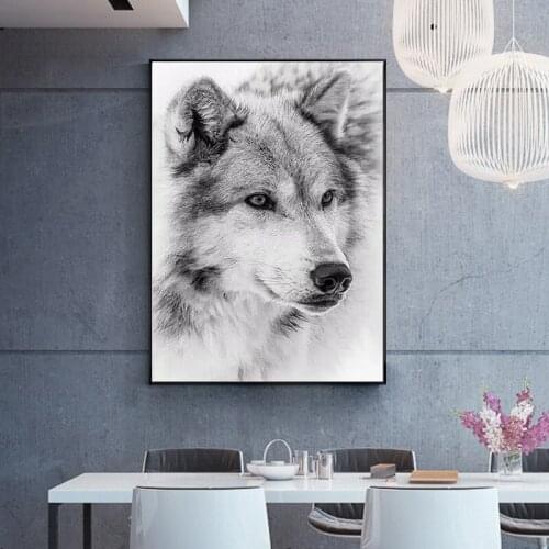 Modern Black And White Cool Wolf Canvas Painting Poster And Prints Animal Wall Pictures For Living Room Minimalism Style Decor
