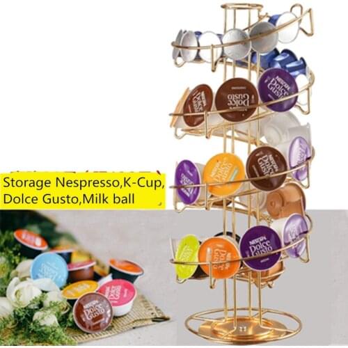 Dolce Gusto Storage Rack 360 Degree Rotatable Spiral Black Plating Display Nespresso K-Cup Capsules Stainless Container Racks