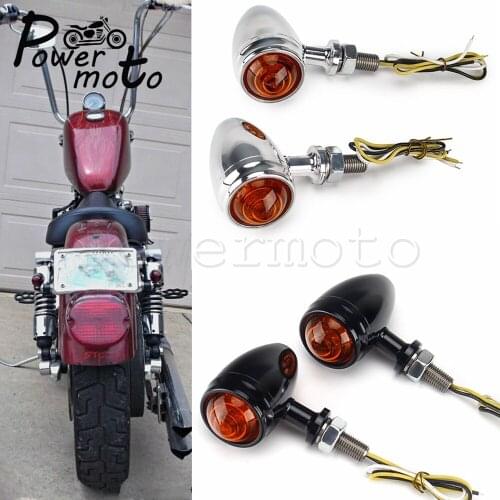Pair 12V Aluminum LED Bullet Turn Signal Indicators Lamp Amber Flash Blinker for Harley Chopper Bobber Cruiser Cafe Racer Custom