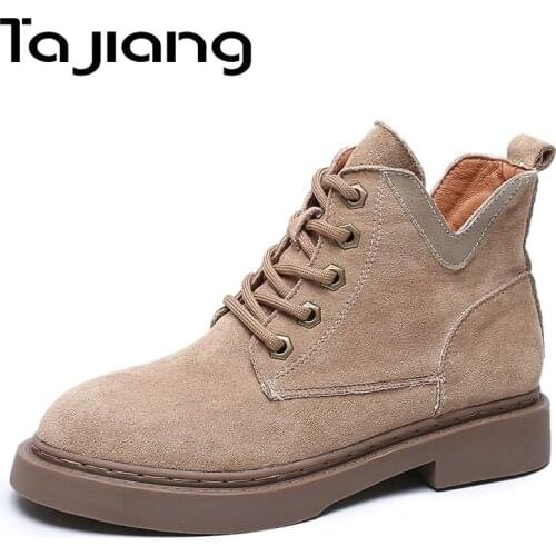 Ta Jiang New Fashion Warm Plush Winter Women Ankle Boots For Women Shoes Flock Leather Lace-Up Autumn Boots Shoes Woman