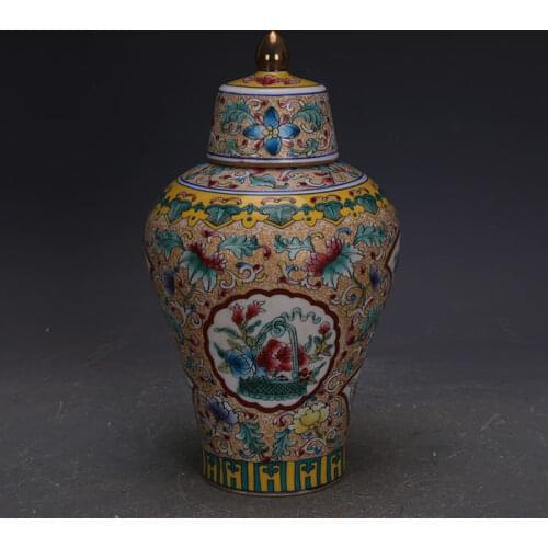 Qing Dynasty Emperor Qianlong Period Traditional Gold Enamel Flower Basket Plum Vase