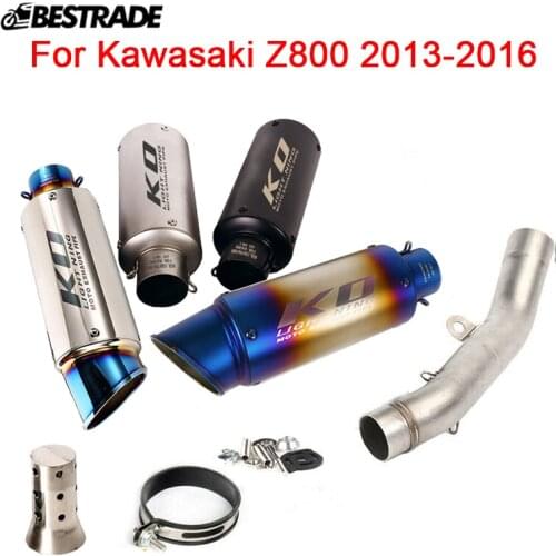 Motorcycle Exhaust System For Kawasaki Z800 2013-2016 Mid Middle Link Connect Pipe Slip On 51mm Muffler Tips Stainless Steel