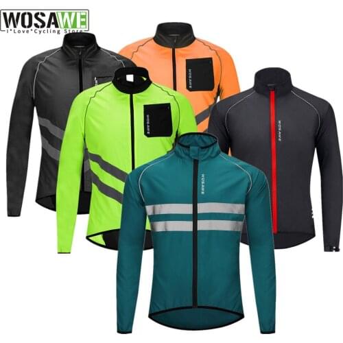 WOSAWE Men Cycling Long Jersey Reflective Jacket Windproof Bike Ultralight Jacket Water Repellent MTB Road Bicycle Windbreaker