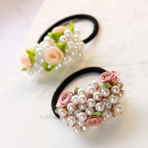 Fashion Pearls Beads Headbands Ponytail Holder Girls Scrunchies Elastic Bands Rubber Rope Headdress Hair Accessories For Women