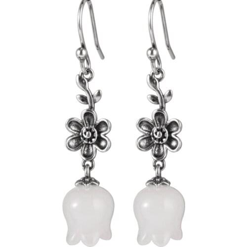 Jade Angel Solid S925 Sterling Silver With Jade Vintage Individuality Tulips Women Earrings Fashion Jewelry