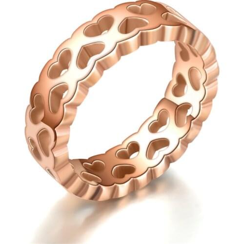 Jewelry Gift New Stainless Steel Fashion Peach Heart Rose Gold Women Titanium Steel Female Ring Vintage Party for Girls