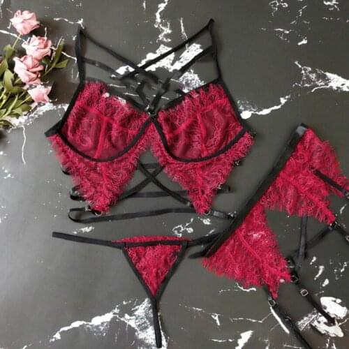 Lingerie Womens Underwear Set Sexy Bra Underwear Goth Lingerie 3 Piece Set Brassiere Erotic Lingerie Female Bra Set
