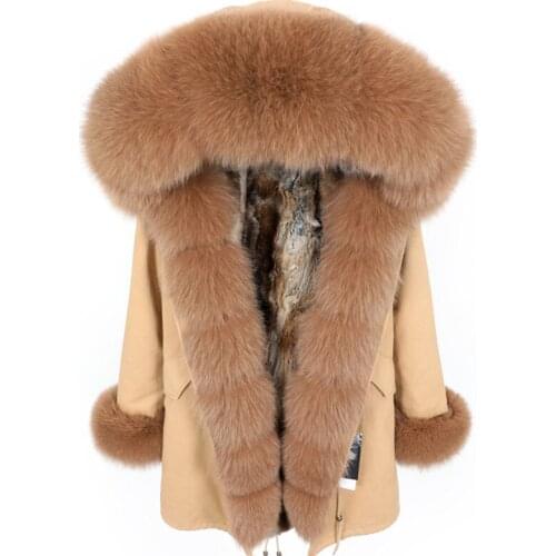 MAOMAOKONG2020 new Real rabbit fur lining female coat Real fox fur collar winter womens jacket Long park