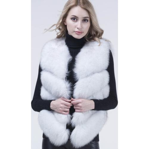 JANEFUR Genuine Fur Fox Vest sleeveless Waistcoat woman natural winter warm Real Natural fox Fur Vest