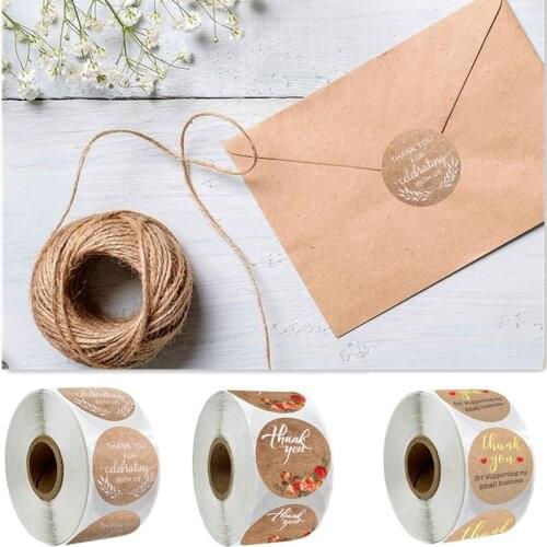 1in Kraft Paper Thank You Baking Sticker Birthday Party Gift Sticker Wedding Decoration Sticker Envelope Invitation Sealing Glue