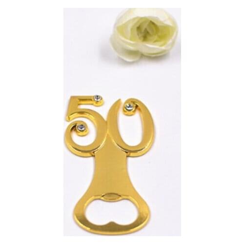 100piece/ lot Golden Wedding Souvenirs Digital 50 Bottle Opener 50th Birthday Anniversary Gift For Guest