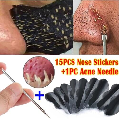 15pcs Nose Blackhead Remover Mask Acne Nose Dots Treatment with Blackhead Needle for Face Shrink Pore Deep Clean Strips Tool