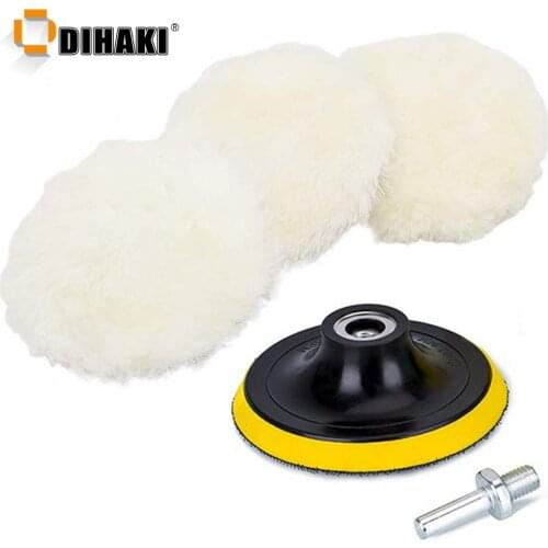 2/3/4/5/6/7inch Wool Polishing Pads Buffing Pads with Hook & Loop Drill Adapter For Car Polisher Polishing Buffing 5PCS/Set