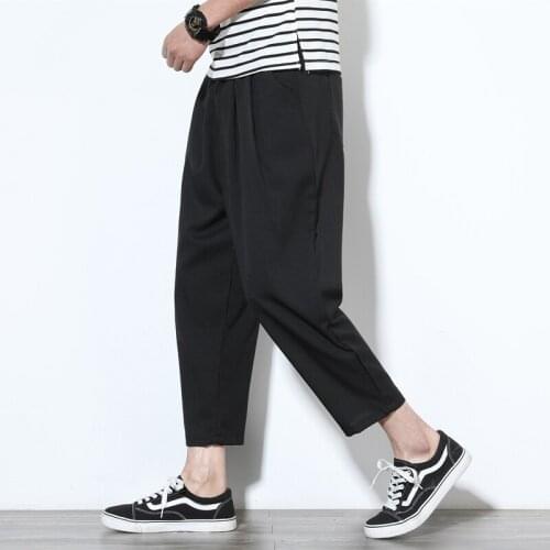 2020 Summer Hot Sale Mens Cotton Linen Breathe Fabric Loose Casual Pants Large Size Wide Leg Pants Black/grey Trousers M-5XL