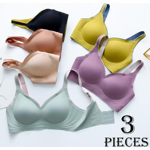 3pcs New Color Latex Underwear Gradient Jelly Strap Anti-skipping Bra No Steel Ring Beauty Back For Women 6 Colors Available