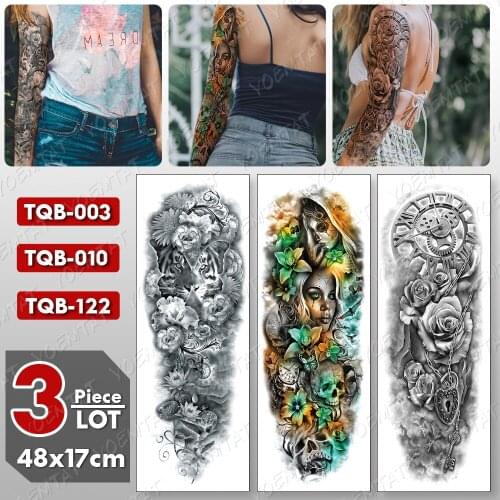 3 pcs/lot Large Arm Sleeve Tattoo Tiger Flower Lotus Waterproof Temporary Tatto Sticker Clock Lock Leg Body Art Full Fake Tatoo