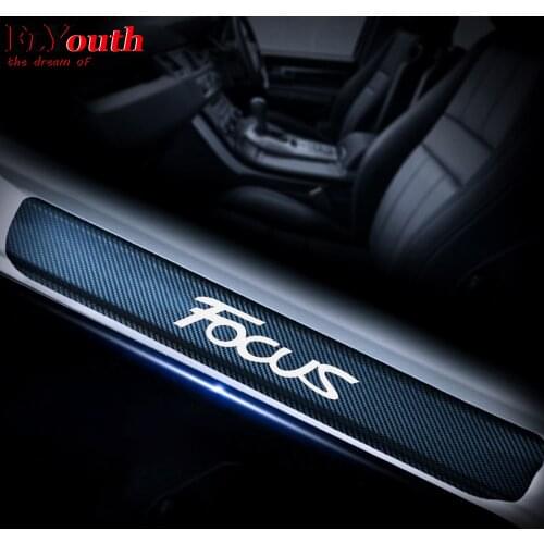 4D Carbon Fiber Vinyl Sticker Door Sill Protector For Ford FOCUS Car Door Sill Welcome Pedal Stickers Auto Car Accessories 4Pcs