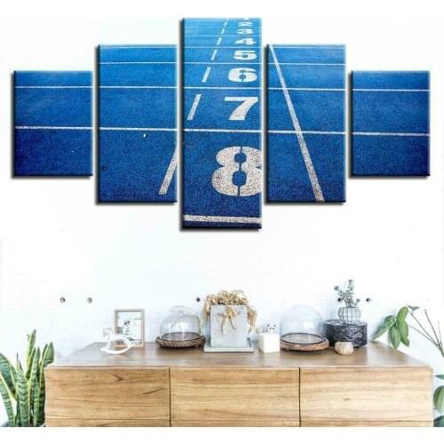 5 Pieces Canvas Blue Track and Field Sports Pictures Print Wall Art Canvas Paintings Wall Decorations for Living Room Unframe