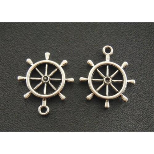 8pcs Silver Color Ship Wheel Rudder Charm Bracelet Necklace Jewelry Making Handmade DIY 23x28mm A93/A37