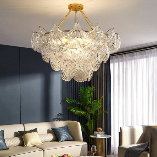 American Shell Crystal Chandelier LED Modern Chandeliers Lights Fixture Restaurant Living Room Dining Room Hanging Lamps