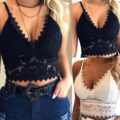 Summer Women Plus Size Sleeveless Bra Lace Solid Color Removable Vest Crop Lingerie Sexy V-Neck Bralette for Girl Hot Sale