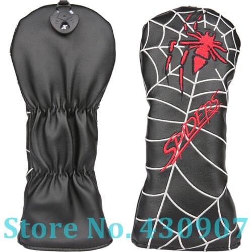 1pc Black Leather with Spider Embroidery Golf Club Fairway Wood Head Cover 3 5 Wood Cover with Number Tag