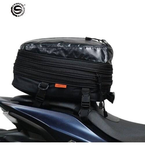 SFK Black Good Quality Expandable Motorcycle Riding Helmet Backpack/ Motorbike Racing Back Seat Storage Tank Bag Box/ Motocross