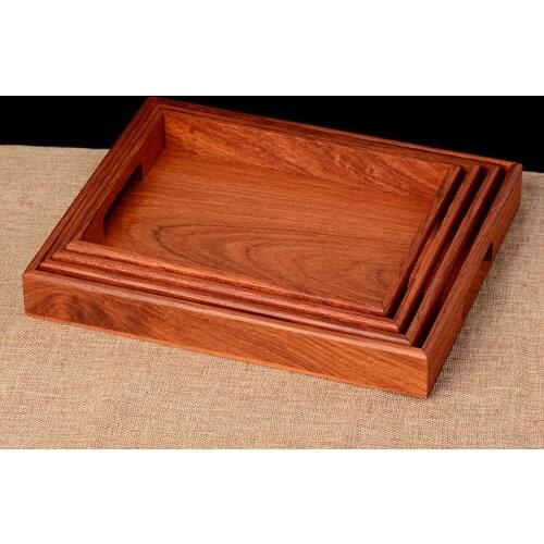 Four-piece set wood plate, solid wood tray, high-grade wood tray, pear-wood oblong support basin wood fruit tray, red wood plate
