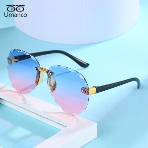 Sunglasses Children Rimless Cut Edge Wave Crystal Lace Boys Girls Goggles Eyeglasses Ocean Lens Shades UV400 Travel Beach Gift