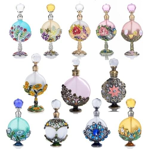 H&D 16 Kinds Antiqued Style Glass Refillable Perfume Bottle Figurine Retro Empty Essential oil Container Wedding Favors Gift