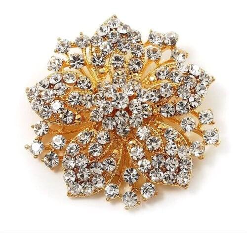 Sparkly Clear Rhinestone Crystal Diamante Flower Bridal Pin Brooch