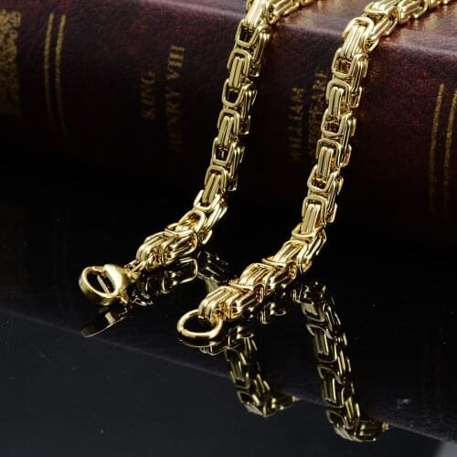 6mm 7-40inch Hip Hop Jewelry Gold 316L Stainless Steel Necklace for Men Women Royal Byzantine Box Choker Chain Jewelry Gift