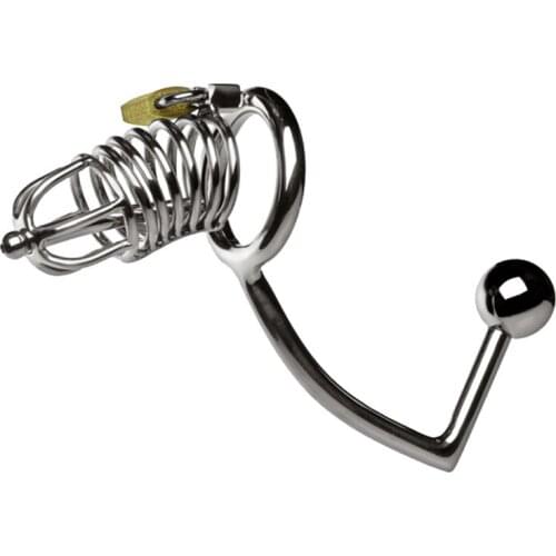 Queen Sex Training Multi-function Male Chastity Small Cage Fetish Stainless Steel Butt Plug Anal Hook Fetish Toys for Men G158