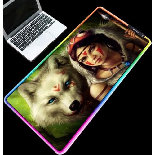 Mairuige RGB Mouse Pad Around Cold Light LED Color Change USB Cable Principessa Mononoke Fan Art Anime Computer Desk Mat