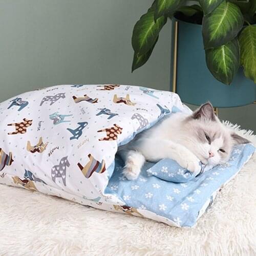 Japanese-style Cat Bed Pet Cushion Blanket Litter Cat Sleeping Bag Closed Removable and Washable Cat Quilt Keep Warm 3size