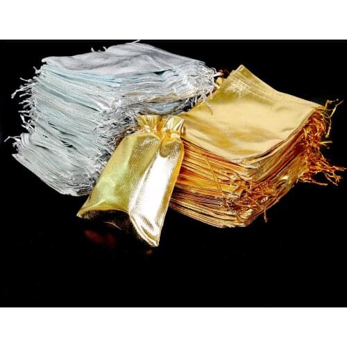 50pcs/bag Multi-size Gold Silver Drawable Organza Pouch Christmas Wedding Gift Bracelet Necklace Jewelry Bag