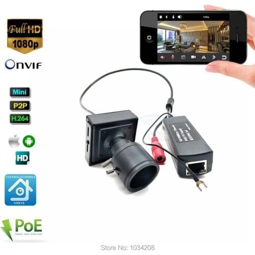 IPC 1080P POE Mini IP Camera ONVIF P2P 2.8-12mm Manual Varifocal Zoom Lens P2P Plug and Play With Bracket Small Camera Security