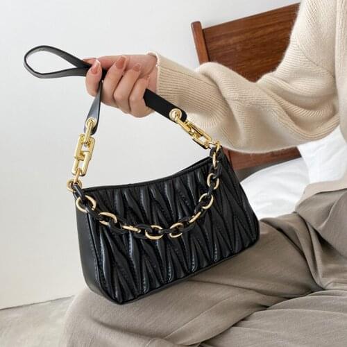 New Fashion Embroidery Shoulder Bag Chain Baguette Bags For Women Pu Leather Handbags and Purses Ladies Hand Bags
